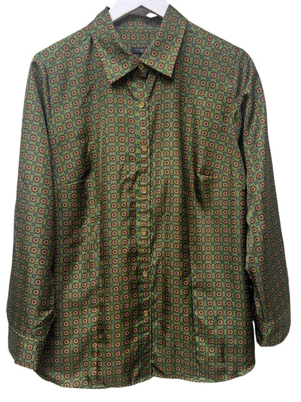 Talbots Green Foulard Blouse Size 14W Womens Button Down Classic Career Preppy